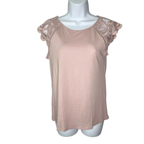 LOFT Women’s S Crochet Cap Sleeve Tee - Picture 1 of 7